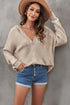 Zipper V-Neck Dropped Sleeve Hooded Solid Sweater